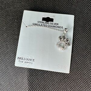 Sterling Silver Paw Print Necklace Diamond Accent Heart Dog Cat Lover Gift New